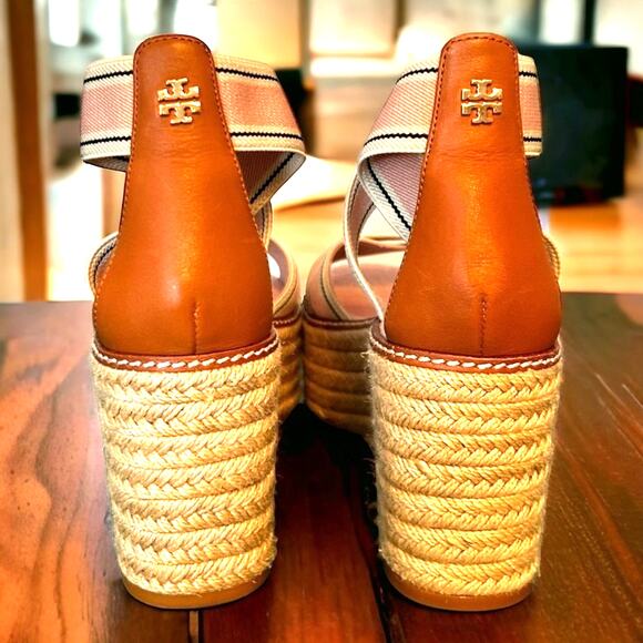 Tory Burch Womens 10 Fieda Espadrille Platform Sandals new leather canvas - Picture 3 of 10